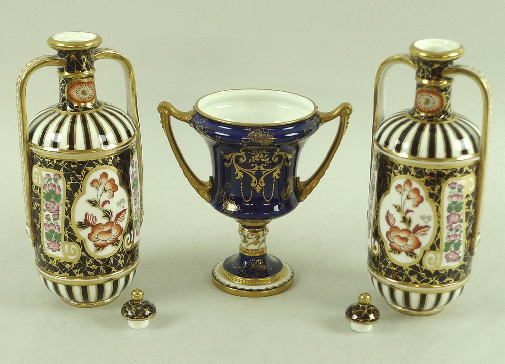 A group of china, comprising a Royal Crown Derby vase with two handles, - Image 2 of 7