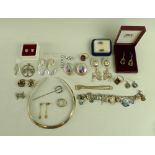 A collection of costume jewellery, including a 9ct gold ring set with large oval cut amethyst,