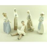 A collection of Nao figures, comprising girl holding puppy, 25cm, girl with goose, 25cm,