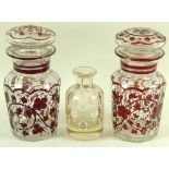 A pair of Continental glass faceted pickle jars and covers, late 19th century,