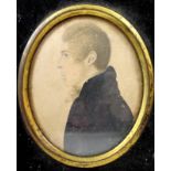 A late Georgian portrait miniature of a gentleman with white neck tie, watercolour on paper,