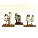 A group of three fret portraits, by Howard M King, tinted sepia photographs on oak bases,