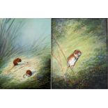 Mike Nance (British, 20th century): a pair of studies comprising Two Field Mice in a Cornfield,