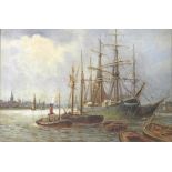 Manner of William Lionel Wyllie RA (British, 1853-1951): 'The Thames at Rotherhithe', oil on canvas,