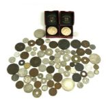 A collection of 18th, 19th and 20th century coins, world coins, including USA, Palestine, Canada,