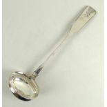 A Danish silver ladle, the fiddle pattern handle with palmette below scrolls and reeded border,