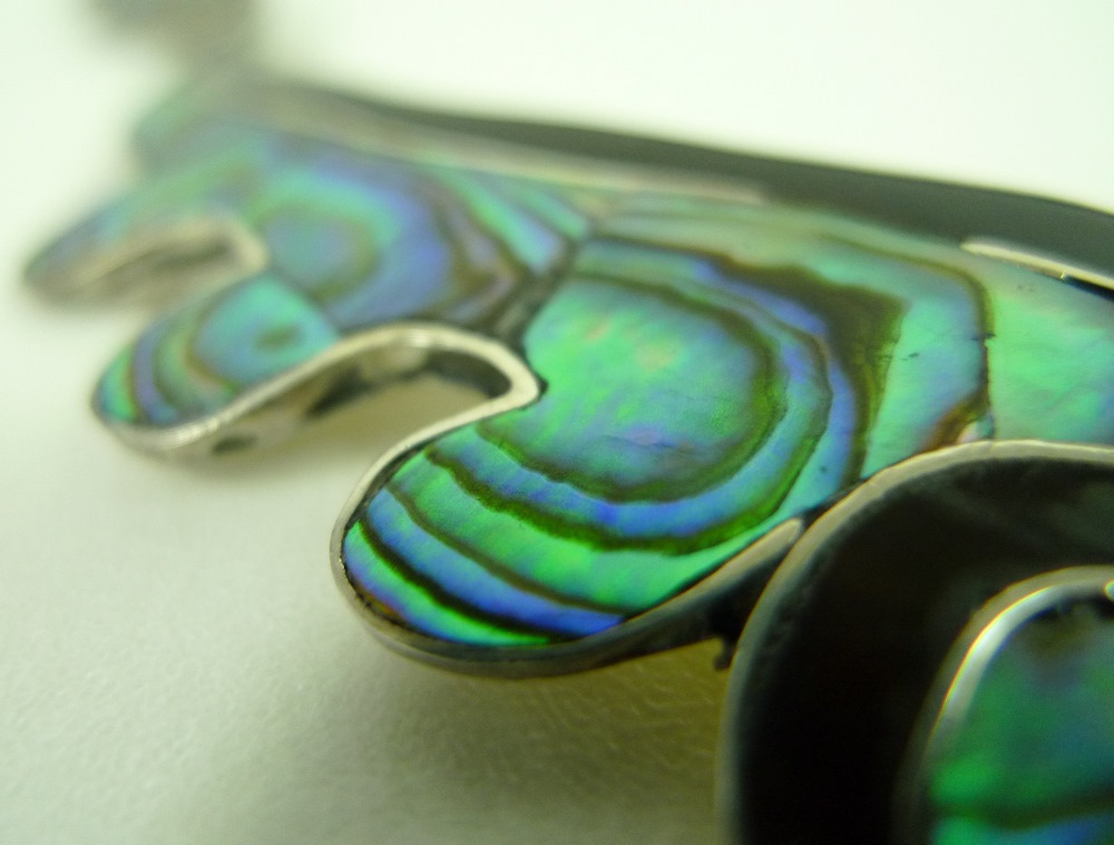 A Scandinavian abalone and tortoiseshell on silver necklace and matching screw back earrings, - Image 3 of 5