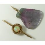 A 14ct gold bar brooch set with an opal surrounded by gold spring halo, opal 0.