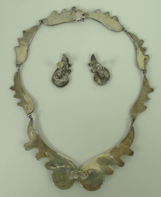 A Scandinavian abalone and tortoiseshell on silver necklace and matching screw back earrings, - Image 4 of 5