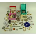 A selection of costume jewellery, including a pair of silver cufflinks,