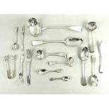 A Victorian silver suite of cutlery, fiddle pattern,