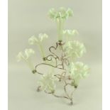 A silver plated and green glass epergne table centre, 28.5 by 33.