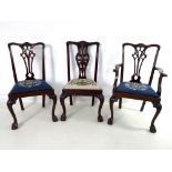 An early George III mahogany single dining chair, carved in Chippendale style with moulded rail,