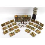 A group of vintage toys, comprising ten Edwardian wooden alphabet cube blocks,
