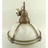 An early to mid 20th century hanging pendant light shade, smoky white moulded glass body,