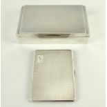 A silver covered cigarette box, with Art Deco style stepped and canted top, the lid engine turned,