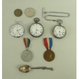 A collection of coins and vertu, comprising a silver teaspoon with rifle handle, engraved 'Berks.H.