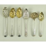 A group of six George III berry spoons, comprising a Peter, Ann and William Bateman spoon,