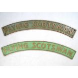 A pair of cast iron reproduction Flying Scotsman locomotive name plates,