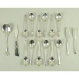 A group of silver flatware, comprising a set of apostle spoons, Sheffield 1923, Eugene Leclere,