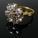 An 18ct gold and diamond dress ring, formed of eight old cut diamonds in a cluster design, claw set,