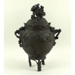 A Japanese bronze incense jar and cover, 19th century, of ovoid form,