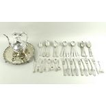 A group of silver flatware comprising two George IV fiddle pattern serving spoons, London 1830,