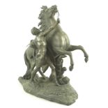 A spelter sculpture, early 20th century, modelled as one of the Marley horses,