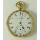 An 18ct gold pocket watch, open face, keyless wind,