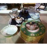 Ceramics, including; twelve Doulton green and gilt dinner plates,