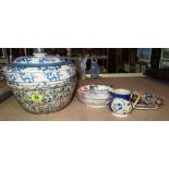 Ceramics comprising; a Scottish sponge ware bowl with associated lid, another sponge ware bowl,