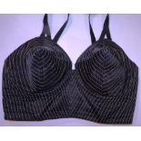 Entertainment interest; two black and white pin striped bustier's,