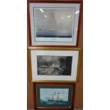 Two reproduction prints of The Americas Cup, a Schooners photogravure after Elmer Keene,