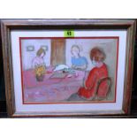 French School (20th century), Three ladies at a table, pencil and gouache, 21cm x 30cm.