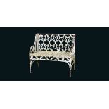 After Val d'Osne, a matched pair of 19th century white painted cast iron Gothic revival garden bench