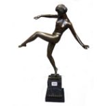 A modern bronze female nude dancer, Art Nouveau style,