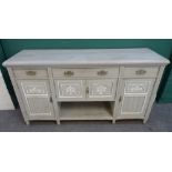 A late 19th century, later grey painted sideboard,