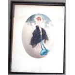 After Louis Icart, Le Bonnet Bleu, colour etching, oval, 42cm x 32cm.