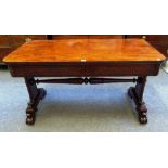 A William IV mahogany centre library table, the rounded rectangular top with pair of frieze drawers,