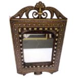 A 19th century bone inlaid Anglo-Indian hardwood wall mirror, with pull-down tambour panel,