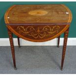 A George III Kingwood and satinwood banded later inlaid mahogany Pembroke table with single frieze