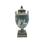 A Wedgwood green jasper urn and cover, late 19th century,