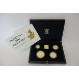 A United Kingdom Britannia gold proof four coin set, 1992, with a Royal Mint case and certificate.