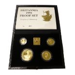 A United Kingdom Britannia gold proof four coin set, 1991, with a Royal Mint case and certificate.