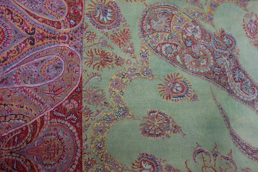 A late 19th century paisley square table cover with a turquoise main field within a boteh border - Image 4 of 8