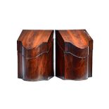 A pair of George III inlaid mahogany slope top knife boxes,
