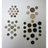 Mostly British coins, including two Victoria Jubilee head crowns, both 1889, four shillings,