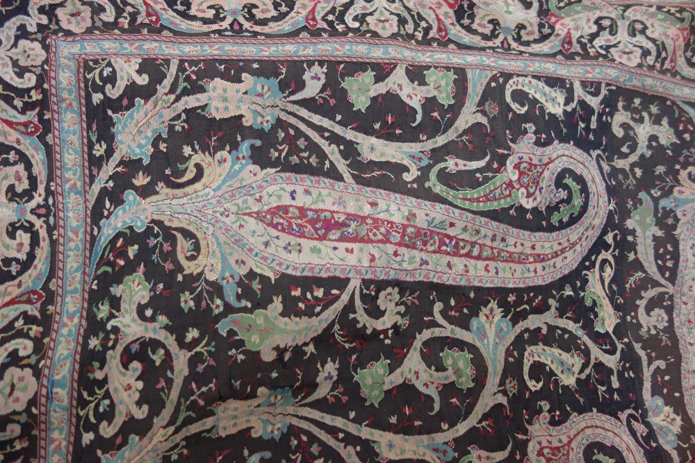 A late 19th century paisley square table cover with a turquoise main field within a boteh border - Image 3 of 8