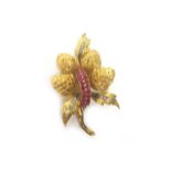 An Italian gold, ruby and diamond brooch, designed as a spray,