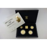 A United Kingdom Britannia gold proof four coin set, 1990, with a Royal Mint case and certificate.